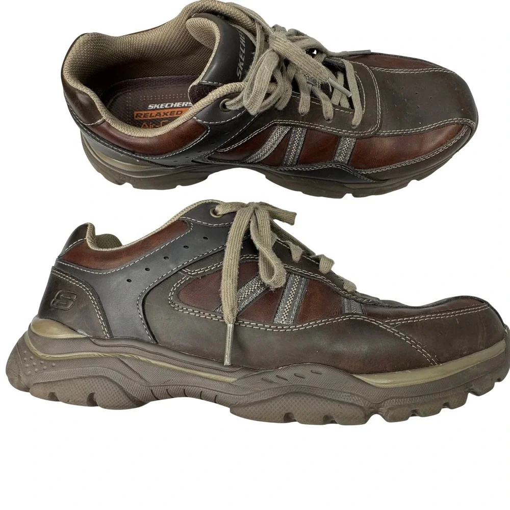 Skechers Relaxed Fit Oxford Mens 11 Brown Leather Sneaker Air Cooled Memory Foam